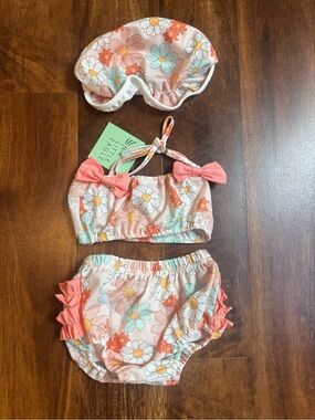 Brand New Little Eagle Pink Floral 6 months Baby Swim Set with Cap